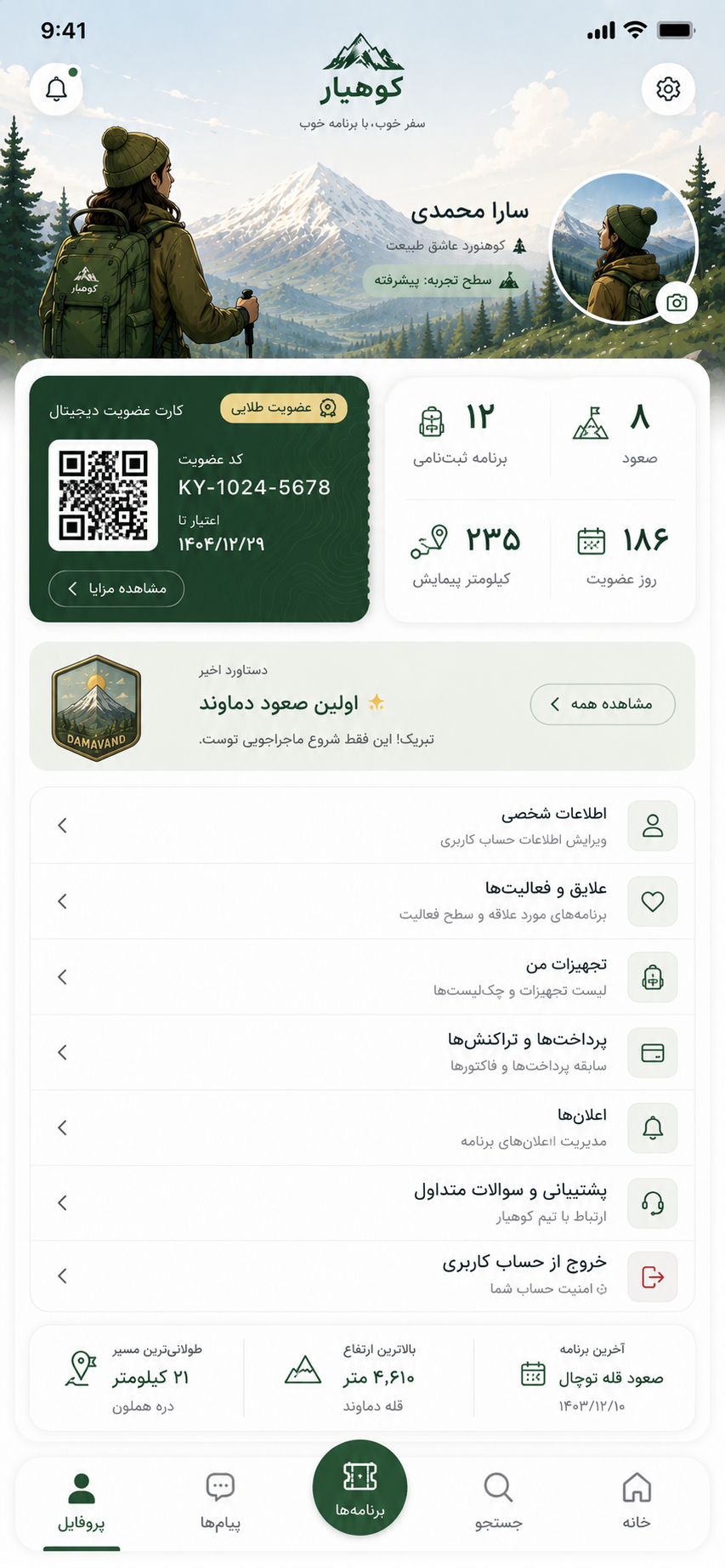خلاصه پروفایل عضو باشگاه